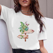 Load image into Gallery viewer, Vogue watercolor flowers high heel shoe printed tshirt women white summer top female t-shirt femme punk t shirt streetwear