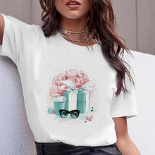 Load image into Gallery viewer, Vogue watercolor flowers high heel shoe printed tshirt women white summer top female t-shirt femme punk t shirt streetwear