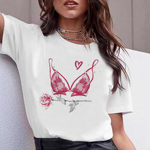 Load image into Gallery viewer, Vogue watercolor flowers high heel shoe printed tshirt women white summer top female t-shirt femme punk t shirt streetwear