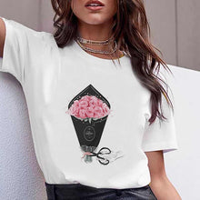 Load image into Gallery viewer, Vogue watercolor flowers high heel shoe printed tshirt women white summer top female t-shirt femme punk t shirt streetwear