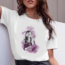 Load image into Gallery viewer, Vogue watercolor flowers high heel shoe printed tshirt women white summer top female t-shirt femme punk t shirt streetwear