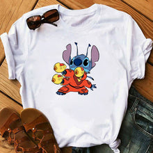 Load image into Gallery viewer, Graphic Women Cartoon Coffee T-Shirt Lilo Stitch Tshirts Female Summer Print  Fashion T Shirt Casual Tops Camisas Mujer T-shirt
