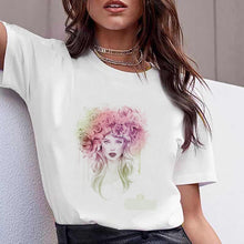 Load image into Gallery viewer, Vogue watercolor flowers high heel shoe printed tshirt women white summer top female t-shirt femme punk t shirt streetwear
